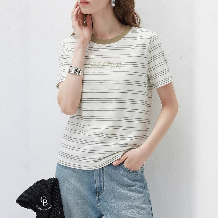 Damen Modernes Streifen-Shirt mit Rundhalsausschnitt Mune Fashion