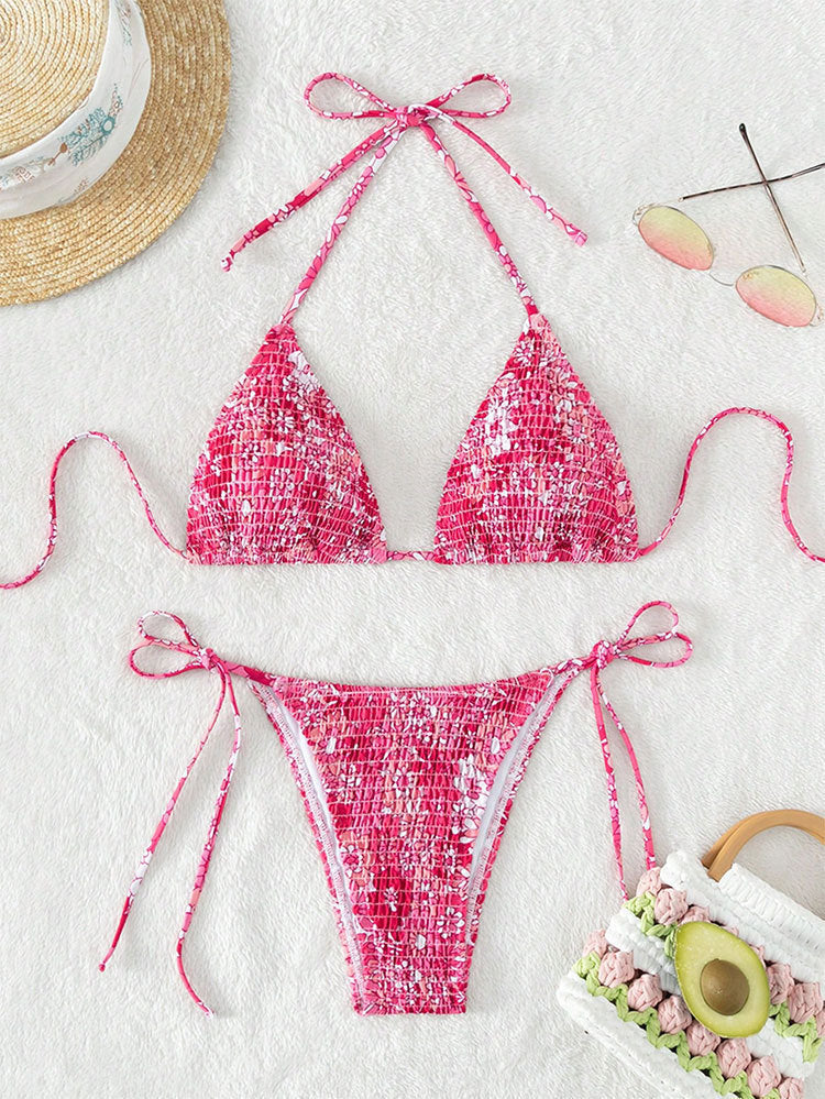 Women's triangle bikini with floral ruffle details and adjustable straps Mune Fashion