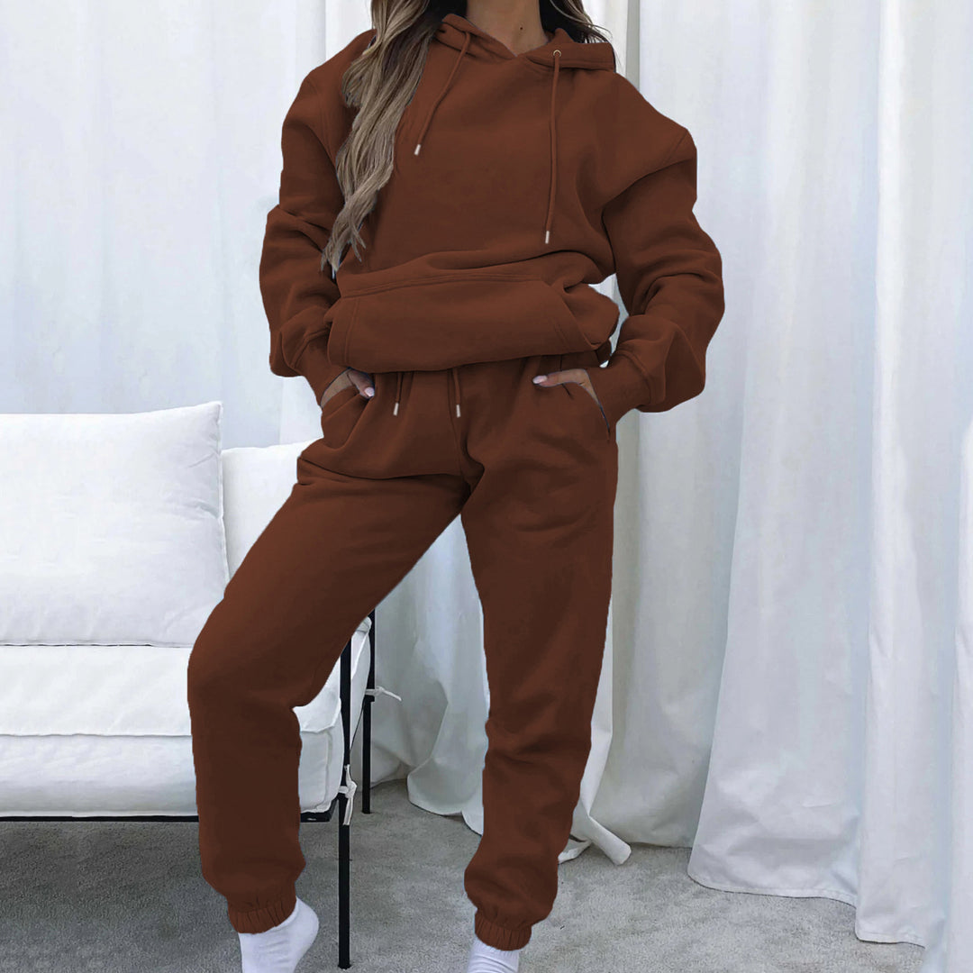 Women's Cropped Hoodie Jacket and High-Waist Jogging Pants Set made of French Terry with Elastic Waistband Mune Fashion