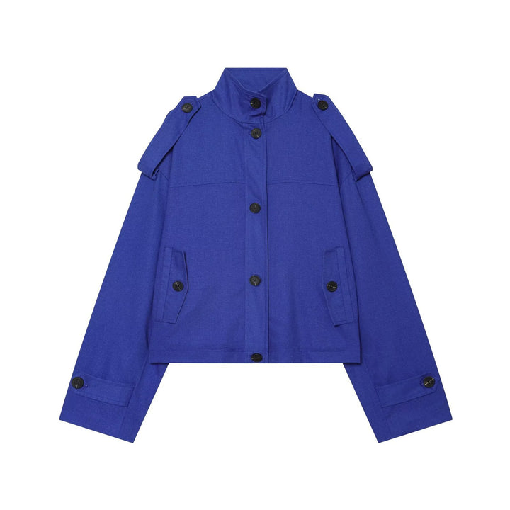 Women's short jacket with stand-up collar, shoulder straps and button closure Mune Fashion