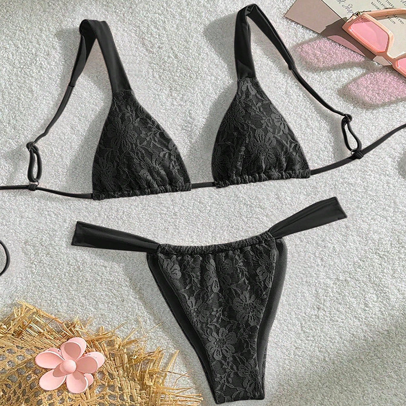 Women's triangle bikini with floral spandex pattern and adjustable straps Mune Fashion