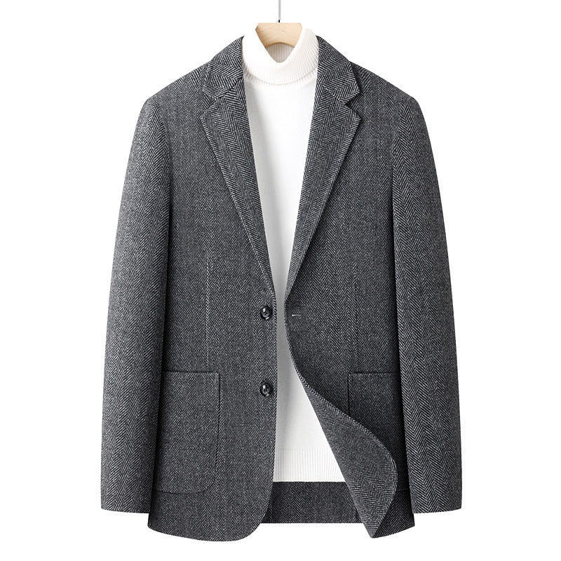 Men's Blazer Herringbone Wool Blend with Two-Button Closure and Patch Pockets Mune Fashion