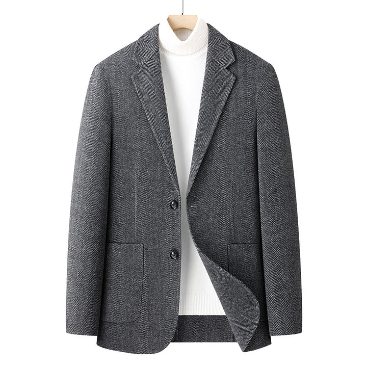 Men's Blazer Herringbone Wool Blend with Two-Button Closure and Patch Pockets Mune Fashion