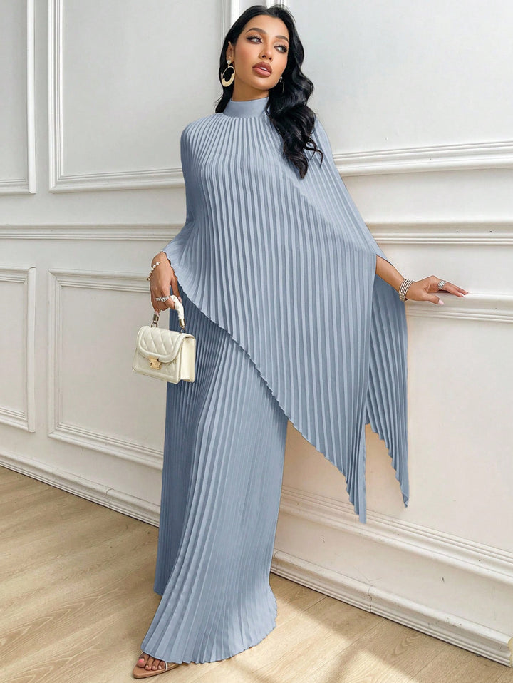 Women Elegant Pleated Cape Blouse Set Mune Fashion