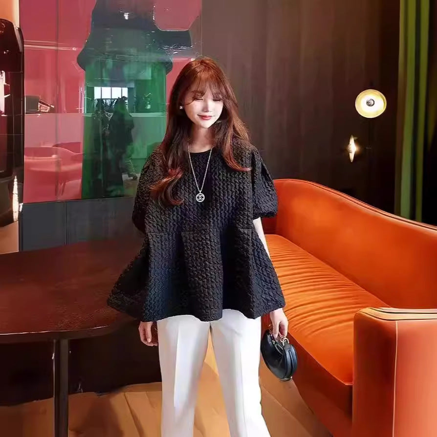 Ladies Oversized Structured Tunic Blouse with Balloon Sleeves Mune Fashion