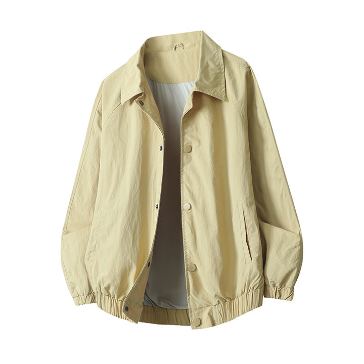 Men's Lightweight Shirt Collar Transitional Jacket with Snap Front and Elastic Hem Mune Fashion