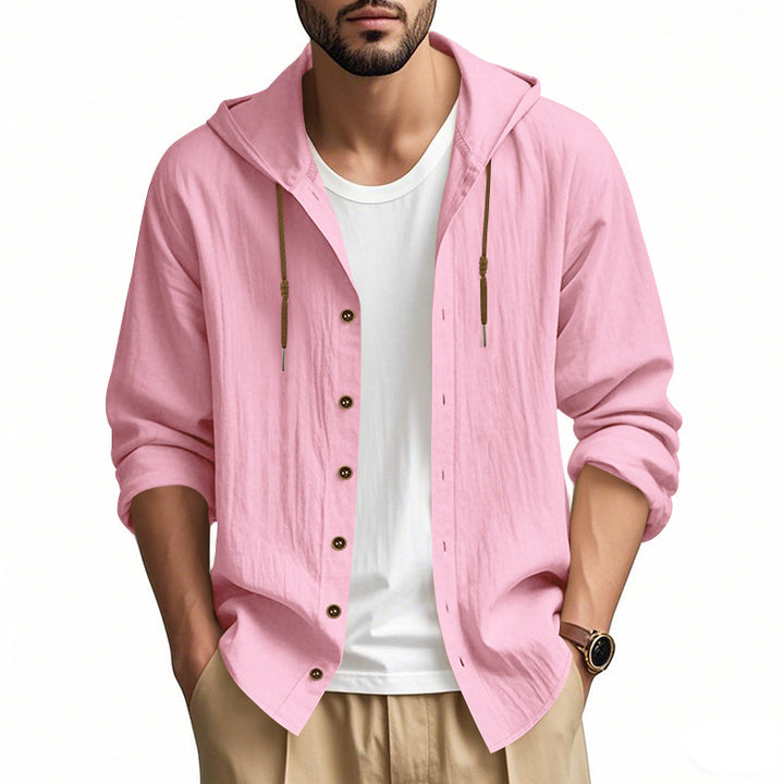 Men's lightweight hooded shirt jacket in linen look with full button placket Mune Fashion