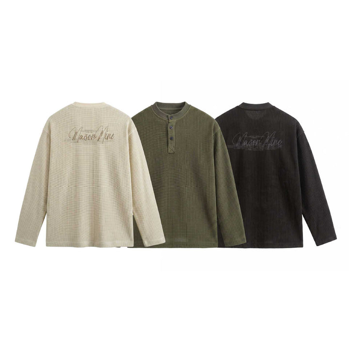 Men's Waffle Knit Henley with Stand Collar and Triple Button Placket Mune Fashion