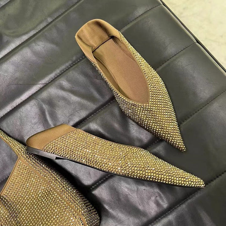 Women's Elegant Pointed Toe Slipper Ballet Flats with Rhinestone Mesh and Padded Comfort Insole Mune Fashion