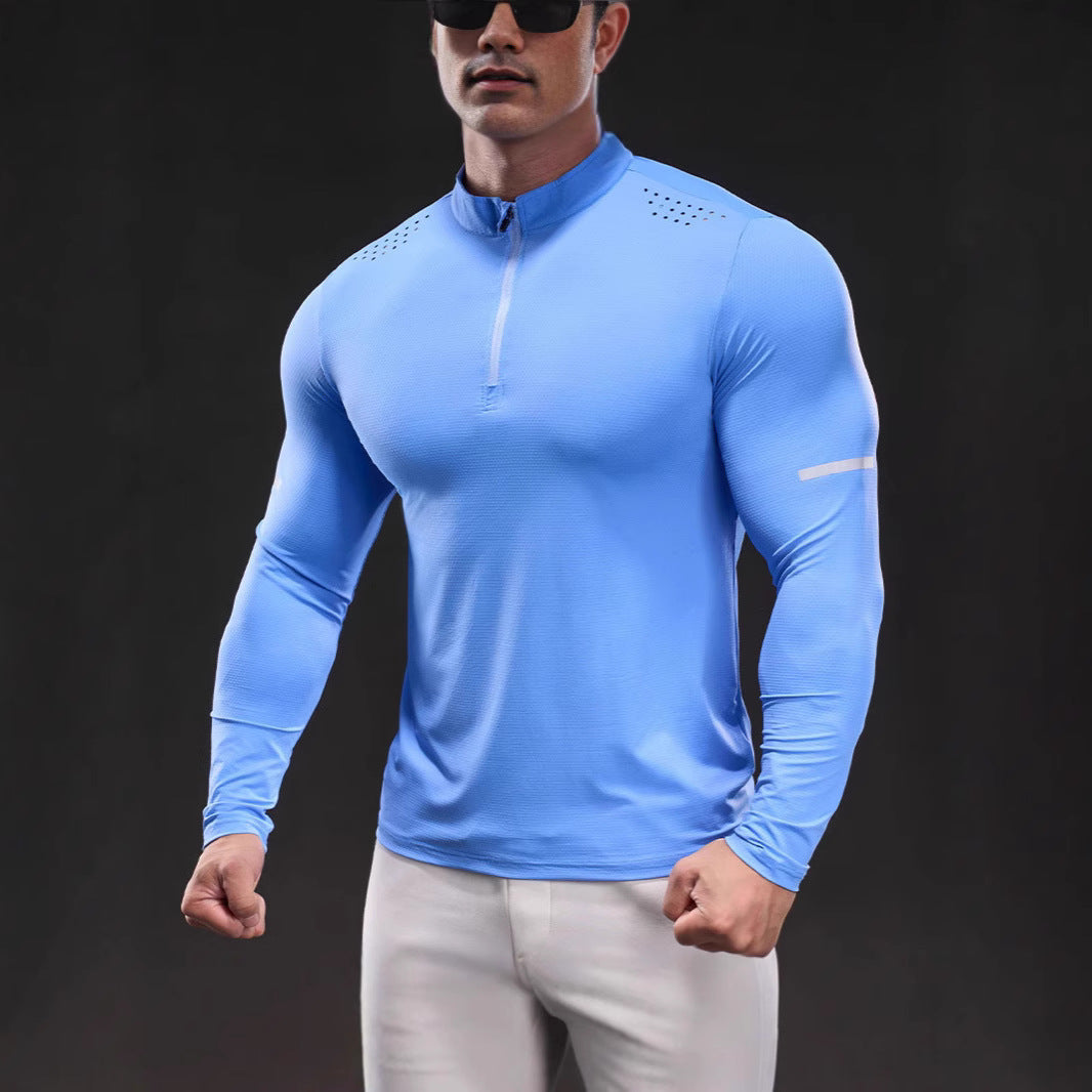 Men's compression training shirt with short zipper and breathable mesh structure Mune Fashion