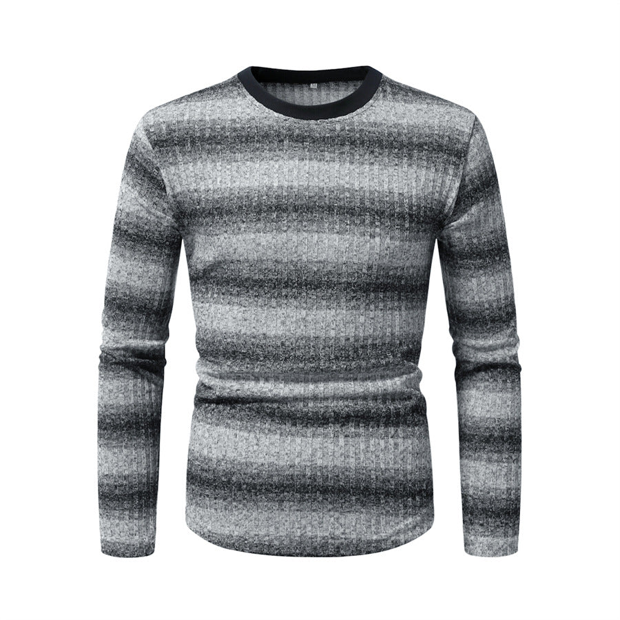 Men's Slim-Fit Fine Knit Sweater with Horizontal Gradient and Ribbed Texture Mix Mune Fashion