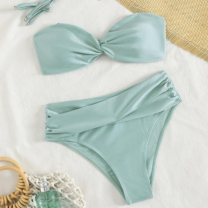 Women's bandeau bikini with fashionable knot design and figure-shaping bottom Mune Fashion