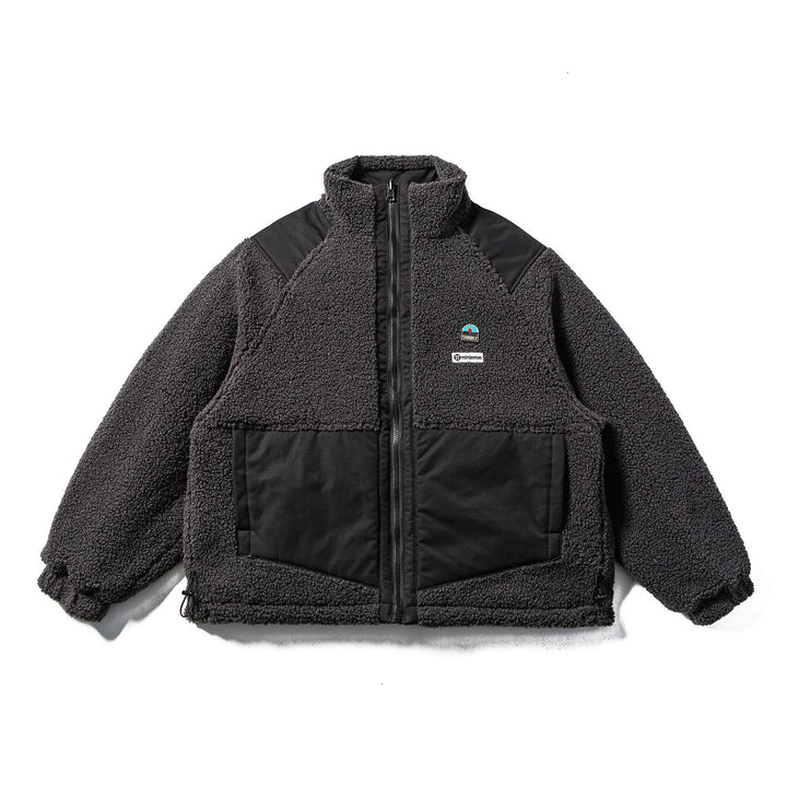Unisex Teddy-Fleece Jacket with Nylon Panels, Stand-up Collar and Drawstring Mune Fashion