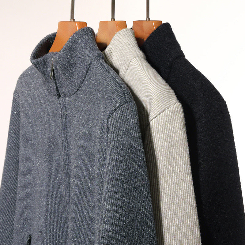 Men's Thermally Insulated Cardigan with Stand-Up Collar and Microfleece Interior Lining Mune Fashion