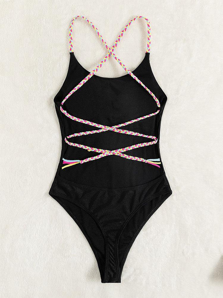 Women High-Cut One-Piece Swimsuit with Braided Straps Mune Fashion