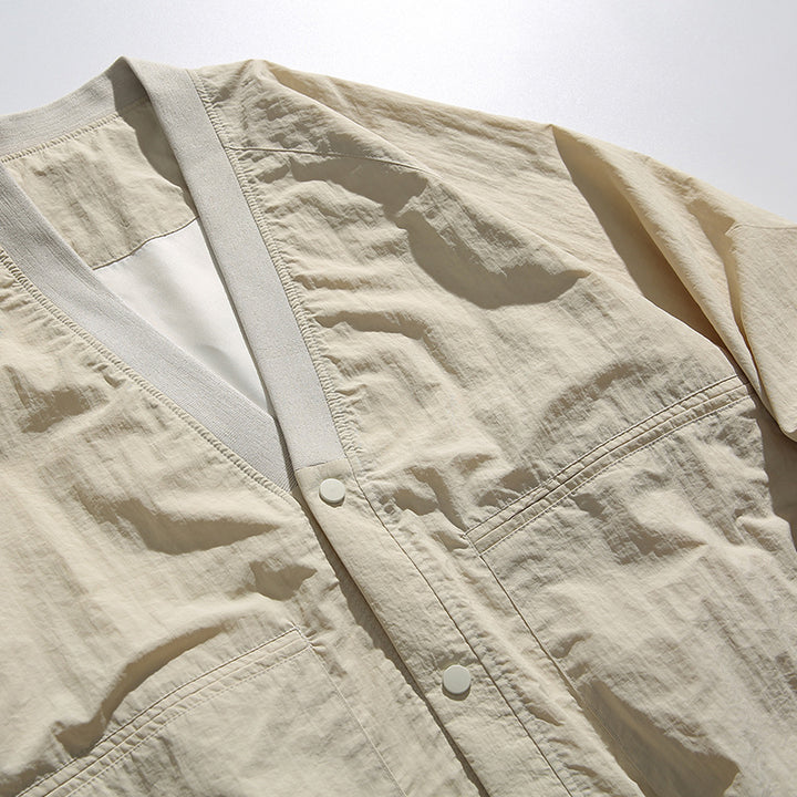 Unisex Oversized Lightweight Transitional Jacket with V-Neck and Snap Button Placket Mune Fashion