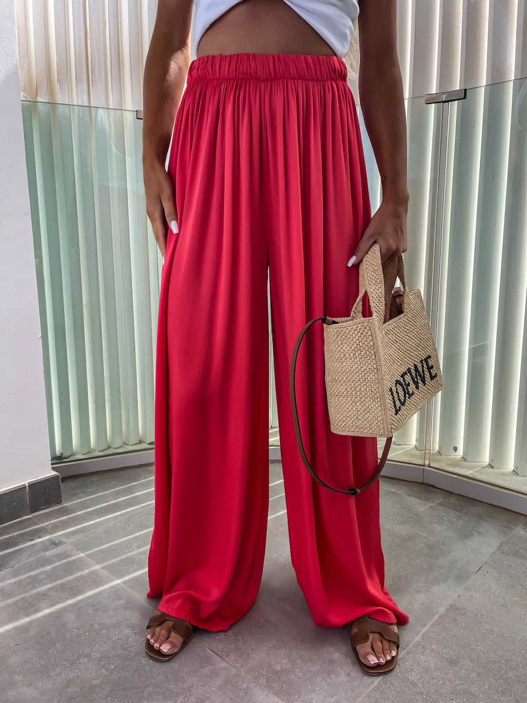 Women wide-cut Palazzo pants with high elastic waistband and flowing jersey Mune Fashion