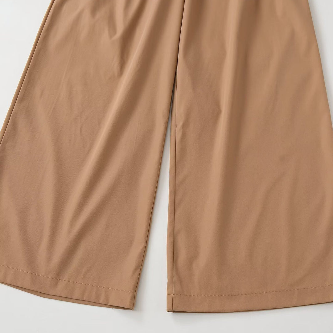 Women's culotte-inspired high-waist palazzo pants with crease and waist belt Mune Fashion