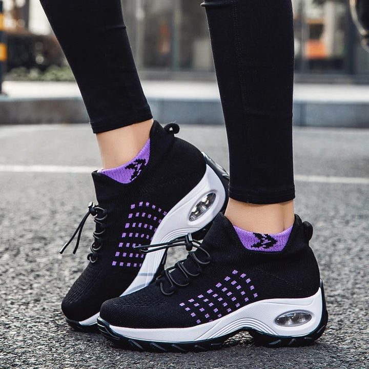 Women nan lightweight breathable knit sneakers with air cushion and high sock collar Mune Fashion