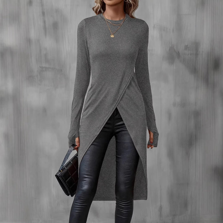 Women's Long Asymmetric Wrap Tunic Top with Front Slit Drune
