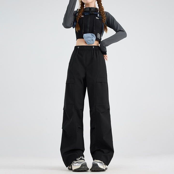 Women's Wide Cargo Pants with Elastic Waistband, Drawstring and Utility Pockets Mune Fashion