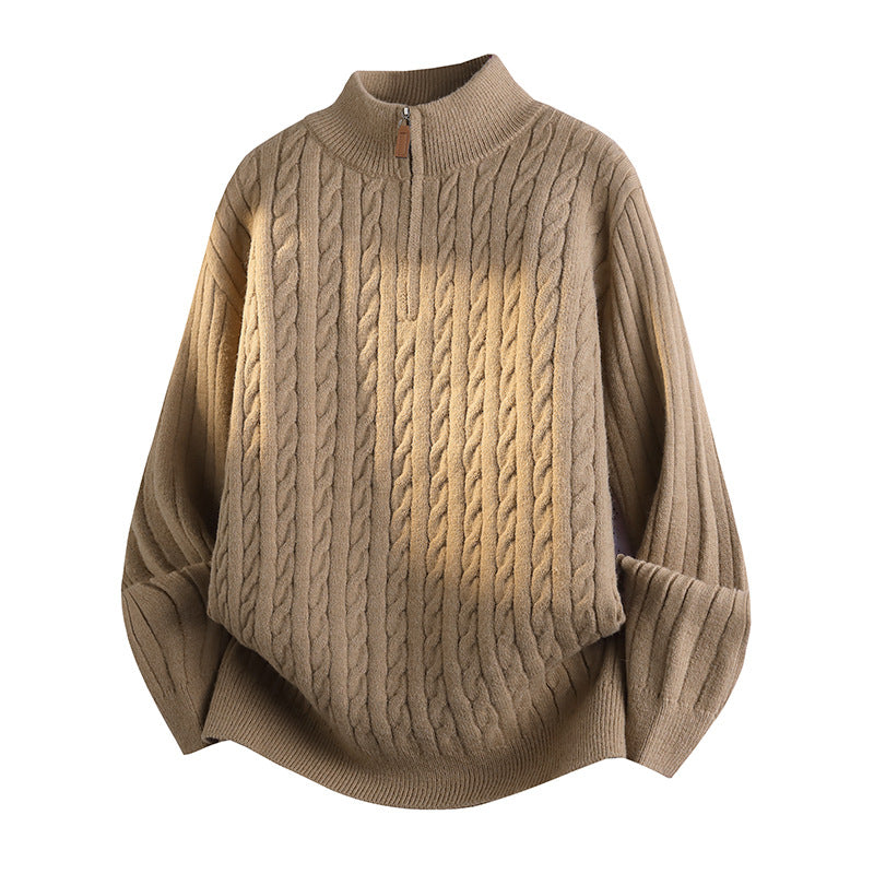 Women's Fashionable Knit Sweater with Stand-Up Collar and Zipper Mune Fashion