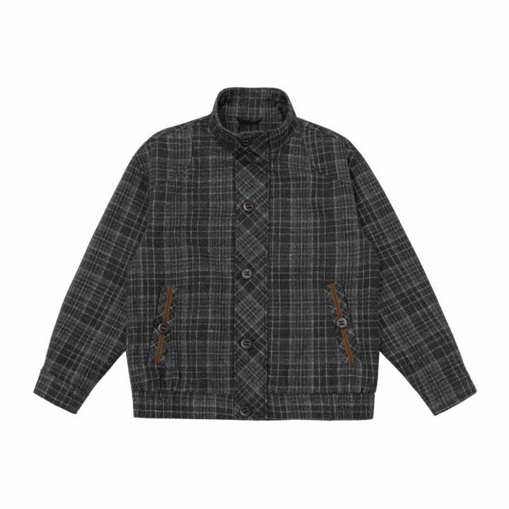 Men's Boxy Blouson made of wool blend with stand-up collar, concealed button placket and leather applications Mune Fashion