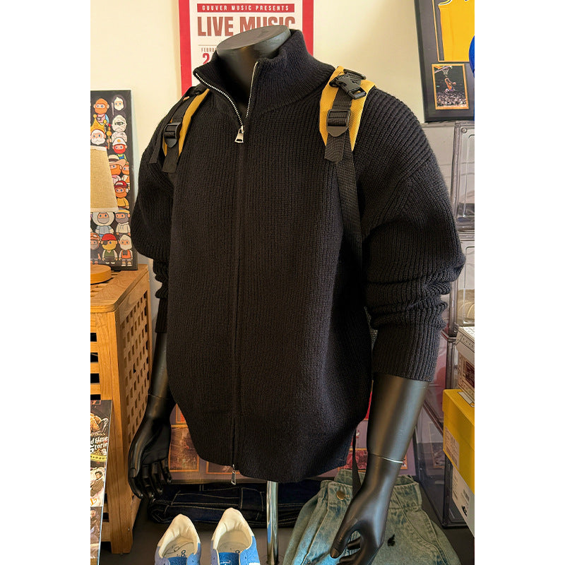 Men's Fashionable Knit Sweater with High Collar Mune Fashion
