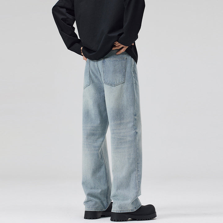 Men's Wide Stonewashed Denim Jeans with Straight Ultra Wide Leg Mune Fashion
