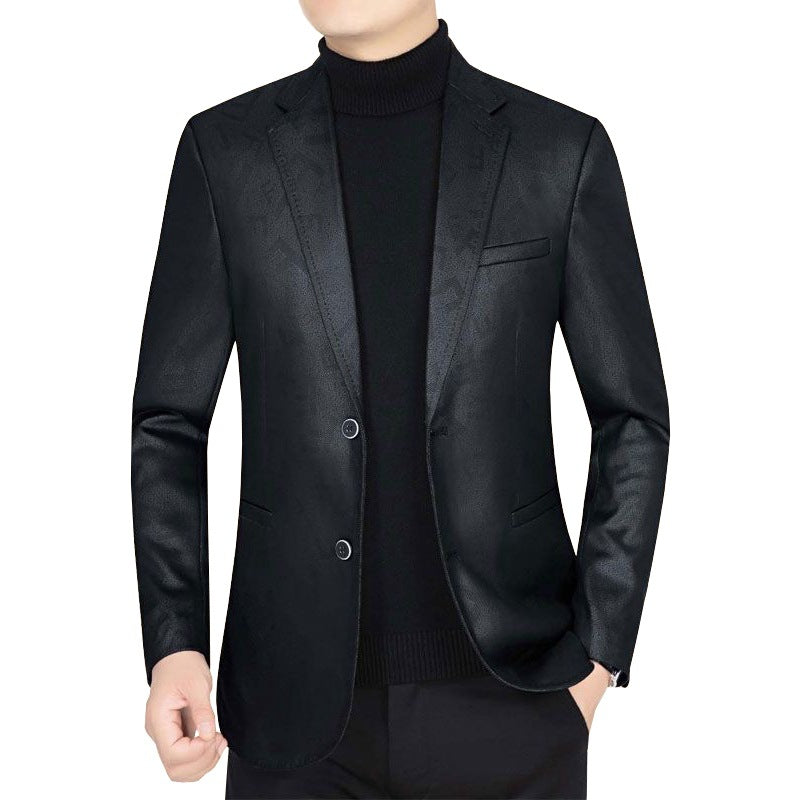 Men's Slim-Fit Jacket in Leather Look with Notched Lapel Mune Fashion