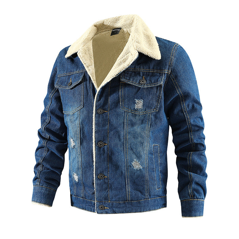 Men's denim jacket with teddy lining, sherpa inner lining and used look Mune Fashion