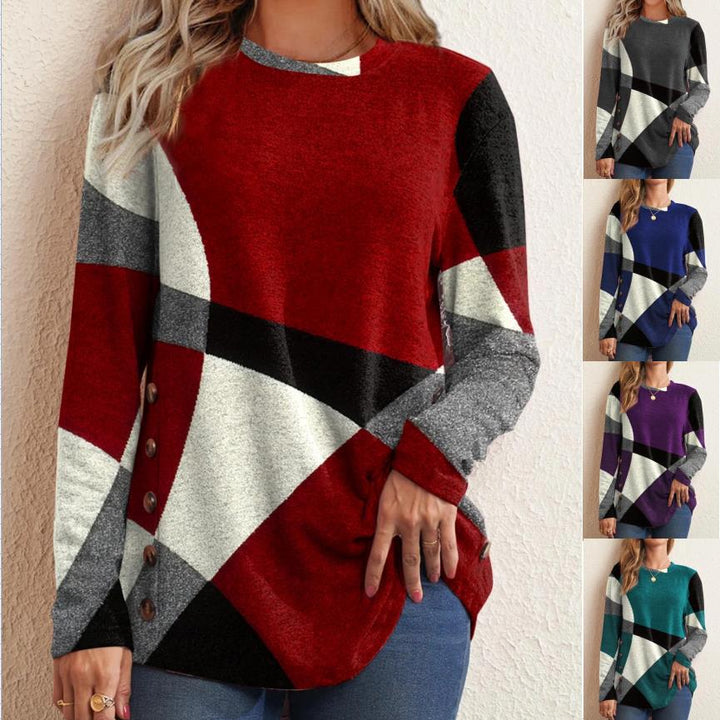 Women Oversize Longsleeve Tunic with Geometric Colorblock Pattern Mune Fashion