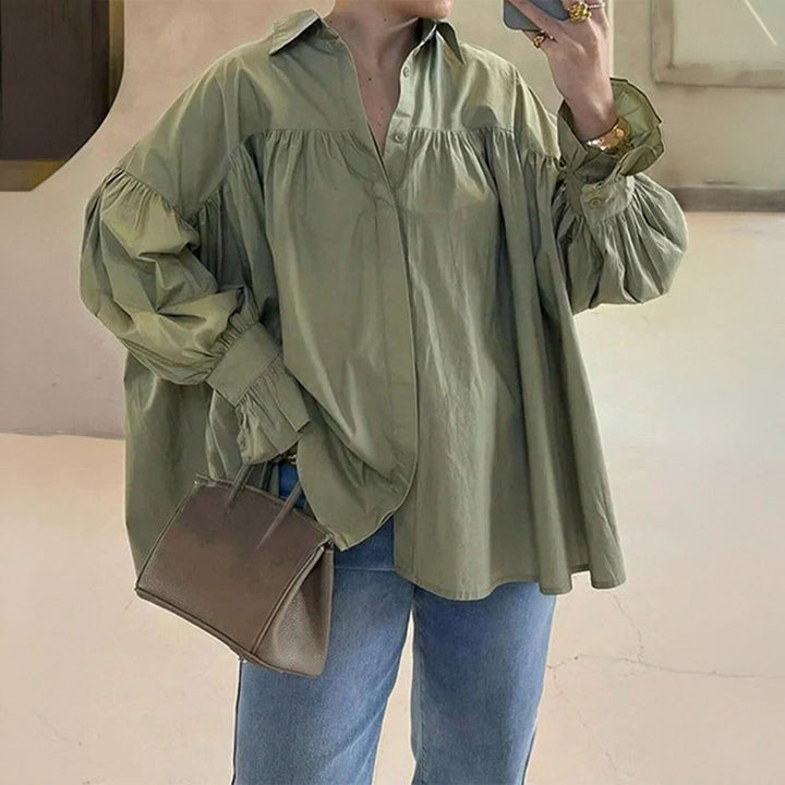 Women's oversized shirt with gathered shoulder yoke and balloon sleeves Mune Fashion