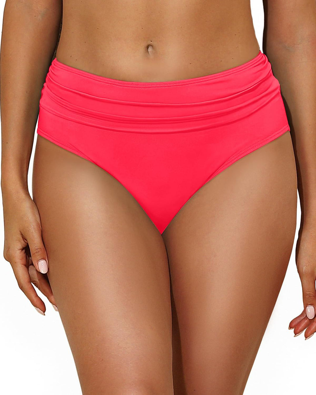 Women's High-Waisted Bikini Bottom with Elegant Gathering Mune Fashion