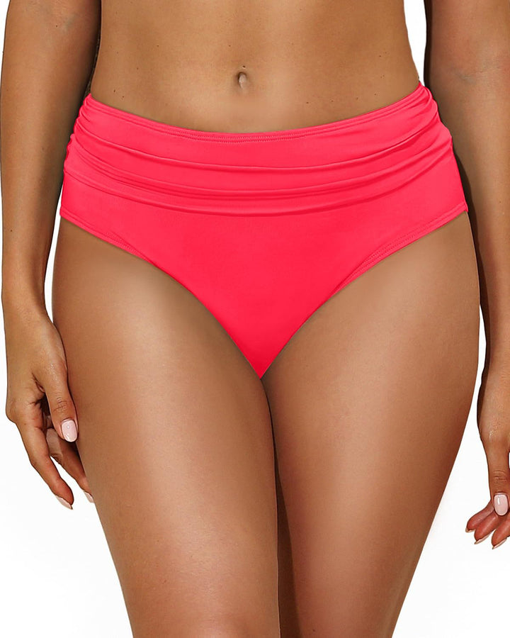 Women's High-Waisted Bikini Bottom with Elegant Gathering Mune Fashion