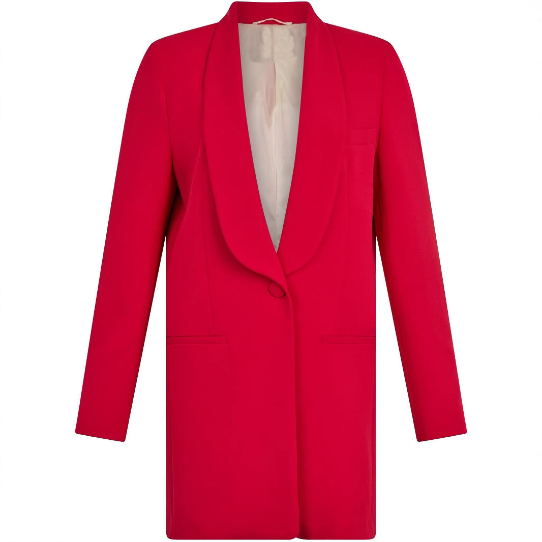 Women Tailored Blazer Dress with Shawl Collar and One-Button Closure Mune Fashion