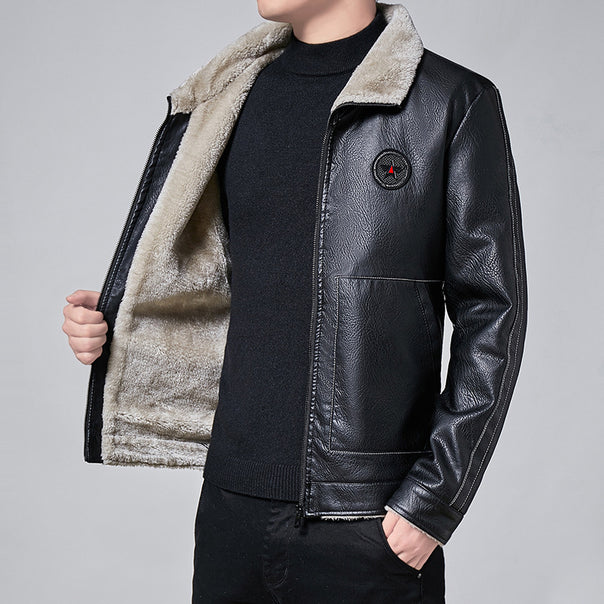 Men's faux leather pilot jacket with full Sherpa lining and high standing collar Mune Fashion