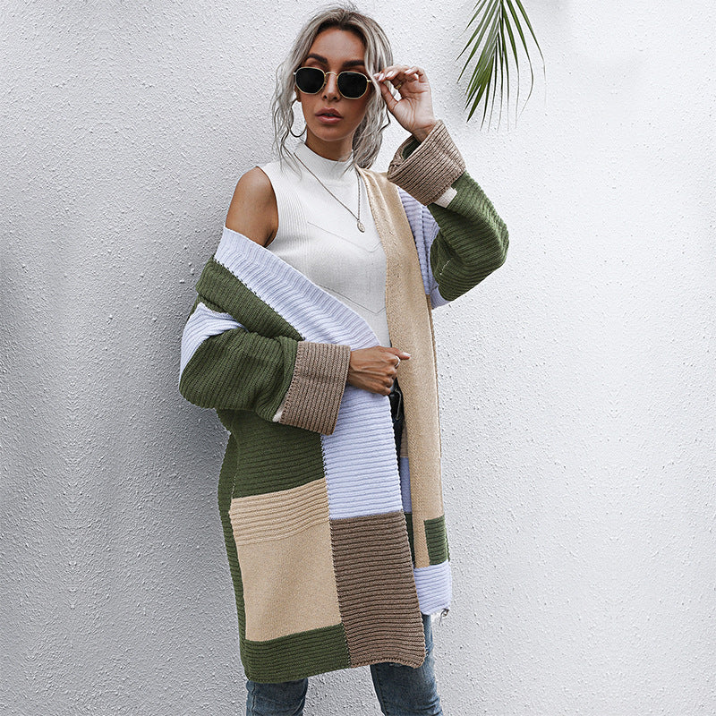 Women’s patchwork knit cardigan with open cut and boxy oversized fit Mune Fashion