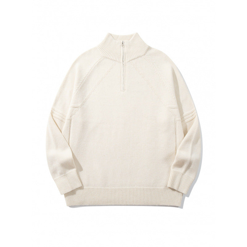 Unisex Knit Half-Zip Sweater with High Ribbed Collar and Raglan Sleeves Mune Fashion