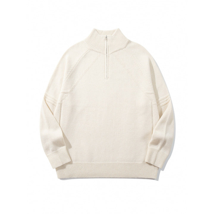 Unisex Knit Half-Zip Sweater with High Ribbed Collar and Raglan Sleeves Mune Fashion