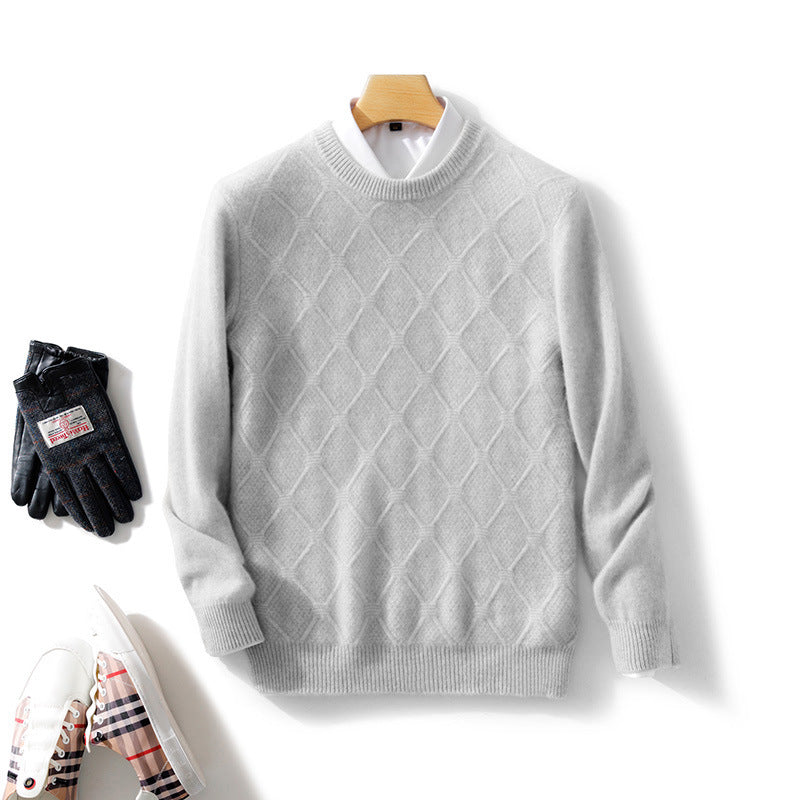 Men's Structured Diamond Knit Sweater with Crew Neck and Cashmere-like Softness Mune Fashion