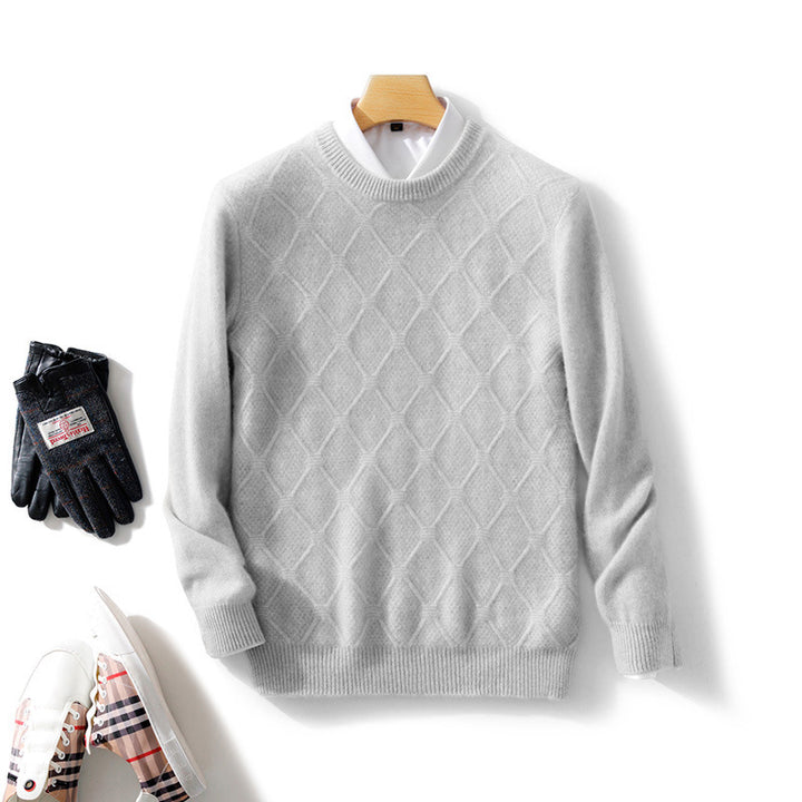 Men's Structured Diamond Knit Sweater with Crew Neck and Cashmere-like Softness Mune Fashion