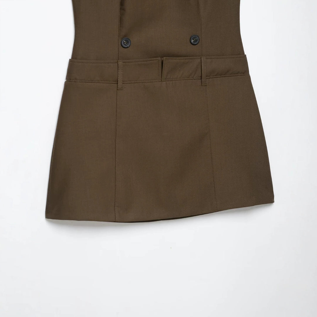 Women’s Sleeveless Pinafore Dress with Double-Breasted Button Placket and Tailored Fit Mune Fashion