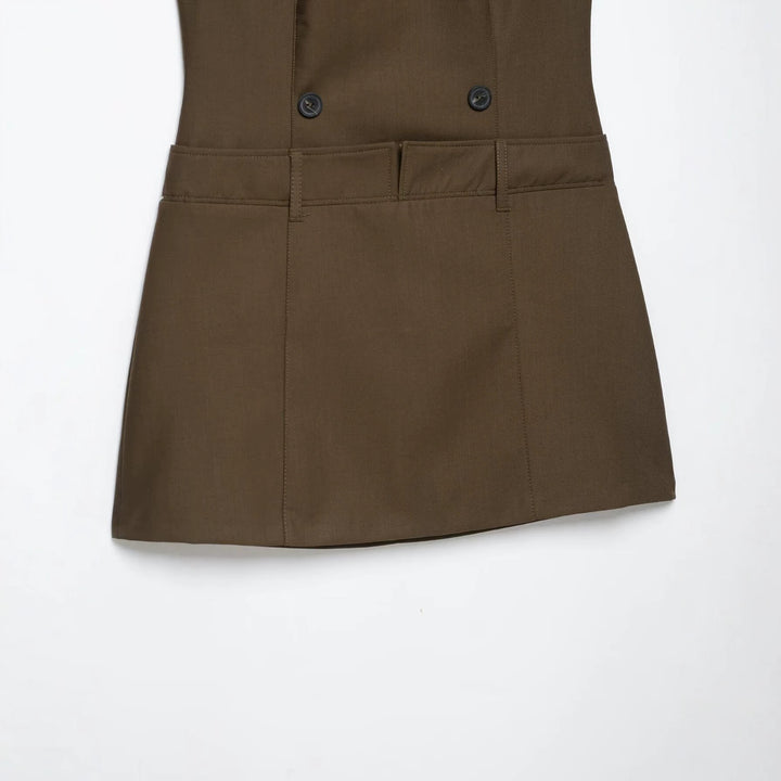 Women’s Sleeveless Pinafore Dress with Double-Breasted Button Placket and Tailored Fit Mune Fashion