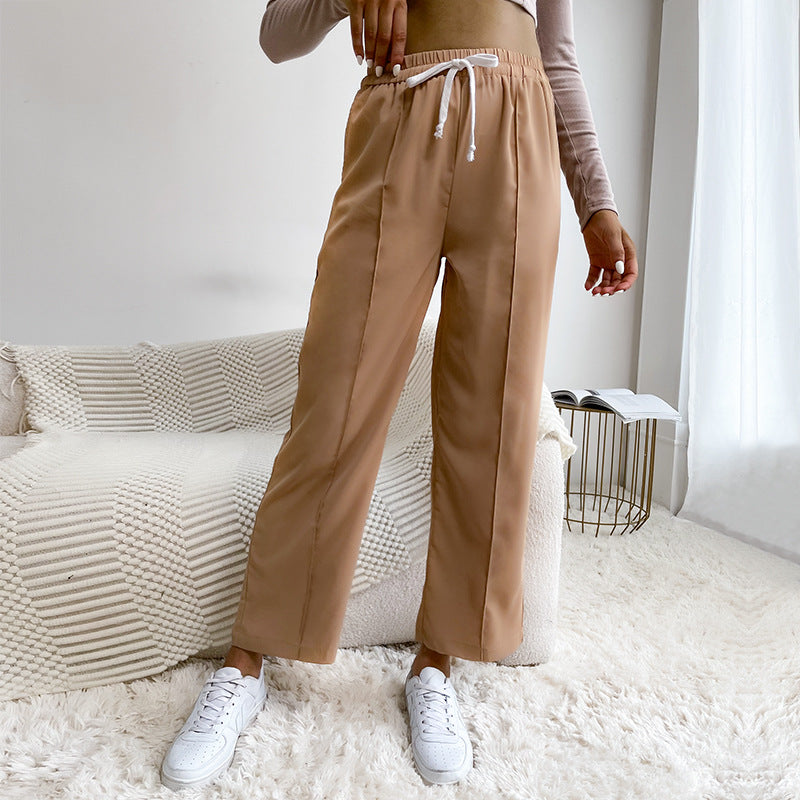 Women's relaxed pants with elastic waistband, drawstring and crease Mune Fashion