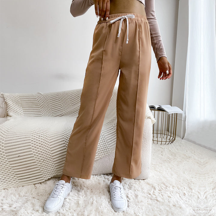Women's relaxed pants with elastic waistband, drawstring and crease Mune Fashion