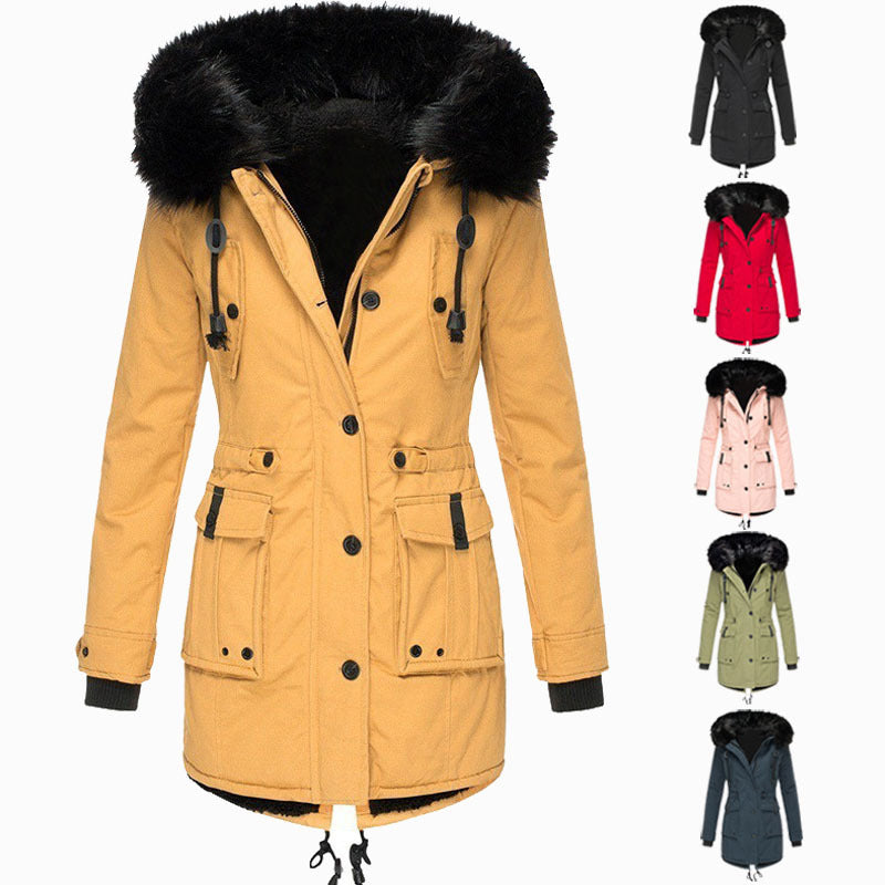 Women's padded parka with removable faux fur hood, tailored silhouette and utility pockets Mune Fashion