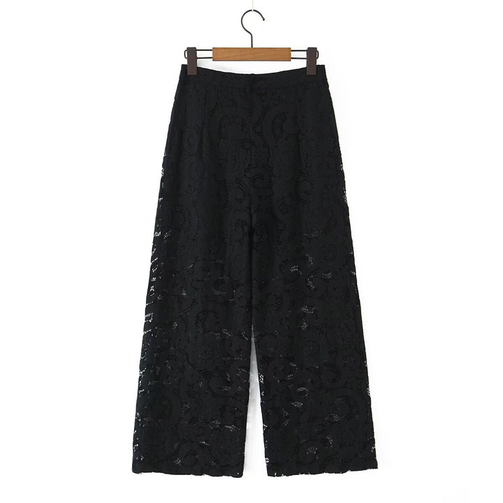 Women Wide Lace Trousers with High Waist and Lined Interior Mune Fashion