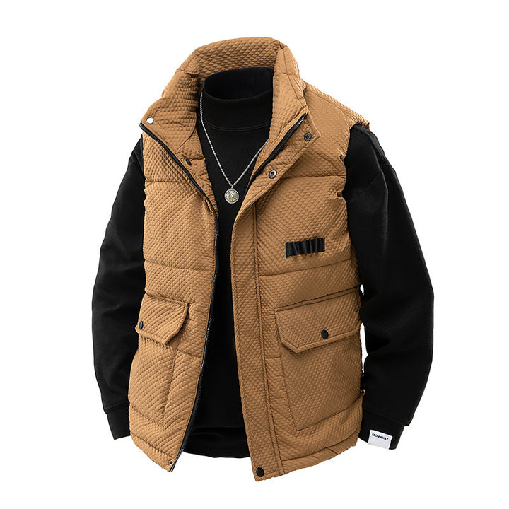 Men's Padded Quilted Vest with Utility Pockets and High Collar Mune Fashion