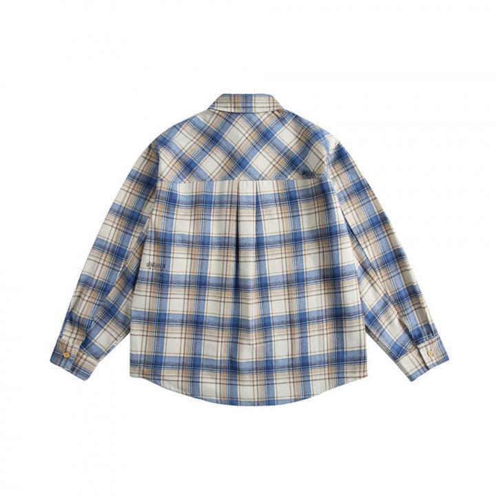Men's Checkered Oversized Shirt made of Soft Flannel with Chest Pocket and Rounded Hem Mune Fashion